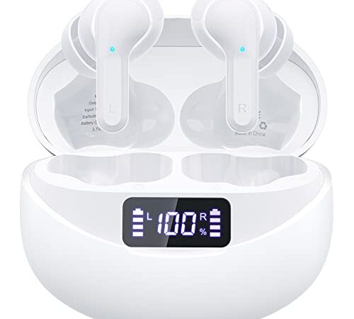 Wireless Earbuds Eumspo V5.1 Bluetooth Earbuds 35Hrs Playtime Built-in Microphones in-Ear Ear Buds Touch Control IPX7 Waterproof Headphones with LED Power Display Charging Case for Sports Running