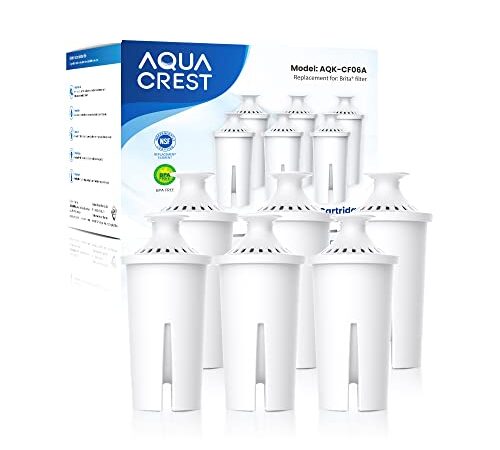 AQUA CREST Replacement for Brita® Water Filter, Pitchers and Dispensers, Classic OB03, Mavea® 107007, and More, NSF Certified Pitcher Water Filter, 1 Year Filter Supply, 6 Count