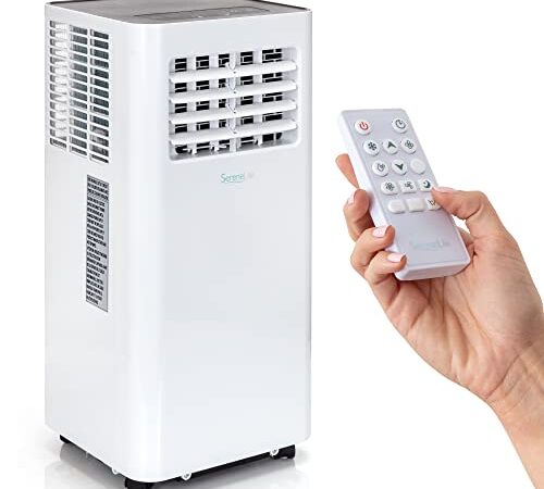 Compact Freestanding Portable Air Conditioner - 10,000 BTU Indoor Free Standing AC Unit w/Dehumidifier & Fan Modes For Home, Office, School & Business Rooms Up To 300 Sq. Ft - SereneLife SLPAC105W