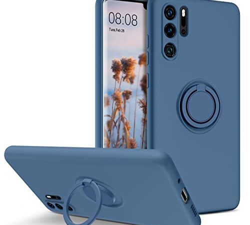 DUEDUE Huawei P30 Pro Case,Liquid Silicone Slim Cover with Ring Holder Kickstand|Car Mount Function,Shockproof Full Body Protective Case for Huawei P30 Pro,Blue