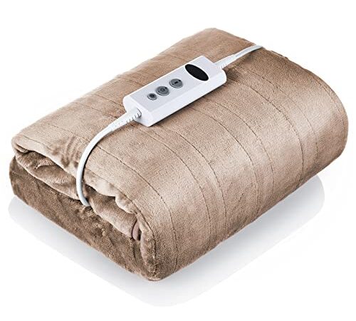 Heated Blanket Electric Blanket Large Electric Throw Christmas Gift Idea ETL Listed 50" x 60" Soft Flannel Over Blanket with 10 Heating Levels 9 Hours Auto Shut Off Fast Heating and Machine Washable Electric Bed Blankets (Khaki)