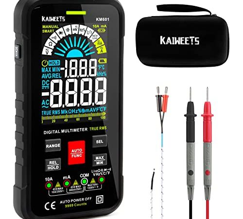 KAIWEETS Digital Multimeter Voltmeter Smart Electrical Tester Measures Voltage Current Resistance Continuity Duty-Cycle Capacitance Temperature Frequency Auto Ranging 10000 Counts TRMS