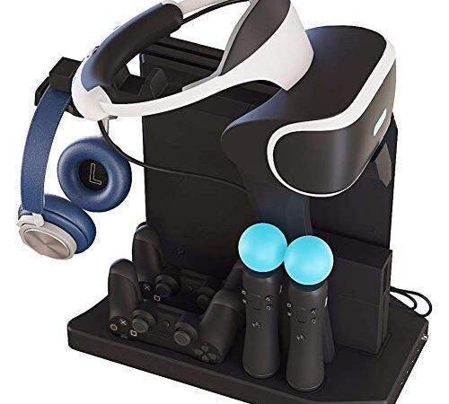 Lenboken-KJH All-in-One PSVR Charging Display Stand PlayStation VR Vertical Stand Cooling Fan with Controller Charging Station, PSVR Glasses & Headset Bracket ,Universal Game Disk Storage Tower For PS4 / PS4 Pro / PS4 Slim/PS VR/PS VR2