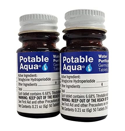 Potable Aqua Water Purification Treatment - Portable Drinking Water Treatment For Camping, Emergency Preparedness, Hurricanes, Storms, Survival, and Travel (100 Tablets)