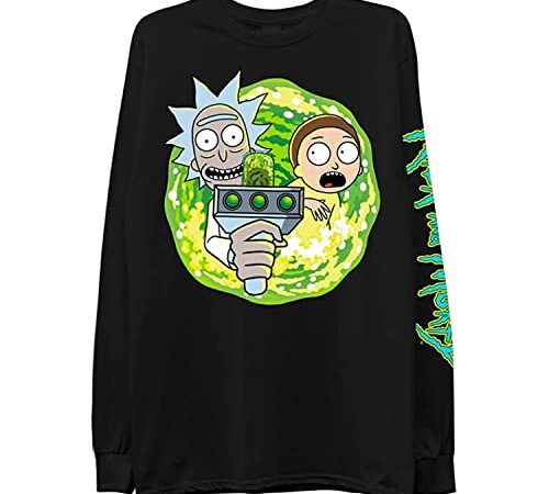 RICK AND MORTY Mens T-Shirt Mens Long Sleeve Shirt - Rick & Morty Long Sleeve Tee, Black, X-Large