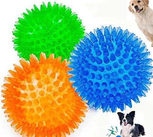 Small and Medium Dogs Toy Balls, Dog Squeaky Toys Spike Ball Dog Chew Toys for Small Dogs ,Eco-Friendly Natural Rubber, Puppy Teething Toys Training pet Toys (3 Pack Bright Colors)