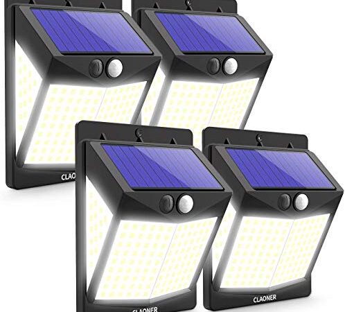 Solar Lights Outdoor Motion Sensor Lights 3 Modes, CLAONER Solar Powered Security Lights (Permanent On All Night/Smart Brightness Control) with 270° Wide Angle IP65 Waterproof for Deck Garage Animal