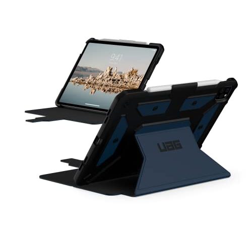 URBAN ARMOR GEAR UAG Designed for iPad Air 10.9 inch Case iPad 5th Generation 2022 Case Blue Mallard Rugged Smooth Exterior Multi-Angle Viewing Folio w/ Pencil Holder Metropolis SE Protective Cover