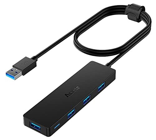 Aceele USB Hub 3.0 Splitter with 4ft Extension Long Cable Cord, 4-Port Extra Slim Multiport Expander for Desktop Computer PC, PS4, Laptop, Chromebook, Surface Pro 3, iMac, Flash Drive Data and More