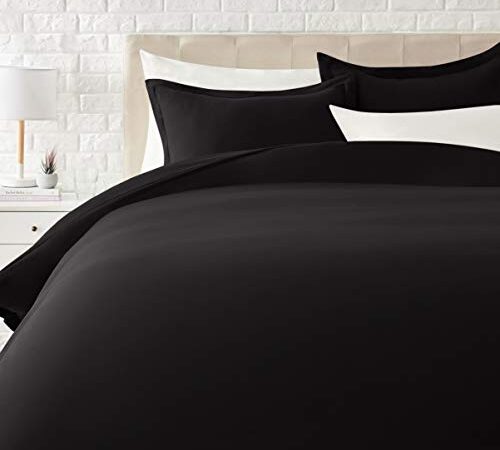 Amazon Basics Light-Weight Microfiber Duvet Cover Set with Zipper Closure - Full/Queen, Coal Black