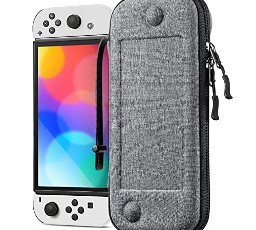 Fintie Slim Carrying Case for Nintendo Switch OLED Model 2021/Switch 2017 - [Slim Fit] Shockproof Protective Travel Storage Bag w/10 Game Cartridges for Switch Console Joy-Con, Gray