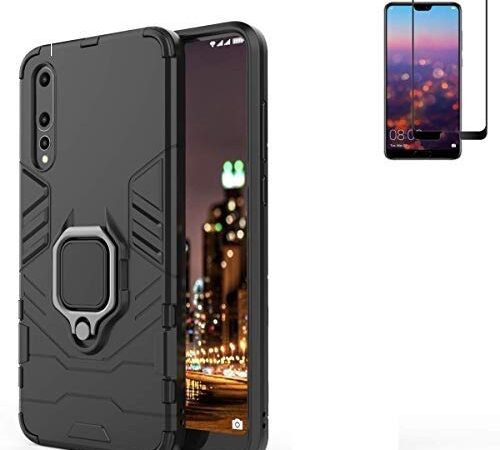 for Huawei P20 Pro Case,Hybrid Heavy Duty Shockproof Armor Dual Layer Protection Defender Back Case Cover for Huawei P20 Pro Tempered Glass Screen Protector (Black)