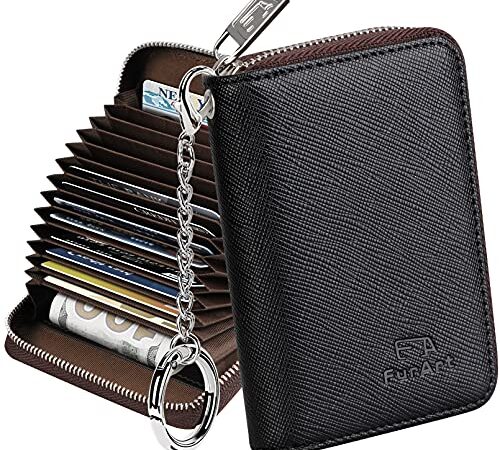 FurArt Credit Card Wallet, Zipper Card Cases Holder for Men Women, RFID Blocking, Key Chain, Compact Size