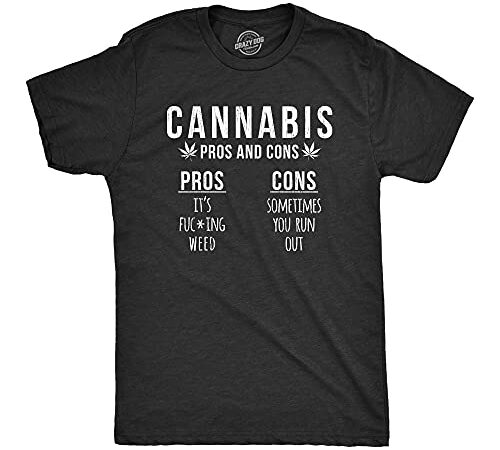 Mens Cannabis Pros and Cons Tshirt Funny Weed 420 Stoner Graphic Novelty Tee (Heather Black) - M