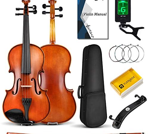 Vangoa Violin 4/4 Full Size Set Solid Wood Spruce Top Acoustic Violin Student Fiddle Kit Professional, Ebony Fitting Violin Starter Kit for Beginner Adults, Youth, Teens, Kids