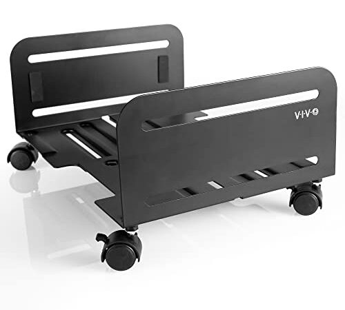 VIVO Large Computer Tower Desktop ATX-Case, CPU Steel Rolling Stand, 7.8 to 14 inch Wide Adjustable Mobile Cart Holder with Locking Caster Wheels, Gaming PC Holder, Black, CART-PC01L