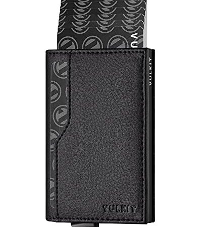 VULKIT Card Holder with ID Window Pop Up Cards Slim Leather Wallet RFID Protection Up to 12 Cards Card Case