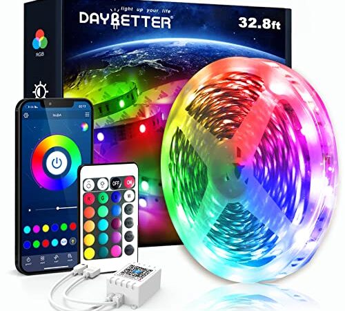 32.8ft Led Lights Strip for Bedroom, DAYBETTER App Controlled Smart Led Strip Lights Kits with 24 Keys Remote, Timer Schedule RGB Led Strip Lights, Color Changing Led Lights for Bedroom Party Kitchen