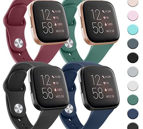 4 Pack Silicone Bands Compatible with Fitbit Versa 2 / Fitbit Versa /Versa Lite/Versa SE, Classic Soft Straps Replacement Sport Wristbands for Fitbit Versa 2 Smart Watch Women Men (Black/Navy Blue/Pine Green/Wine Red)