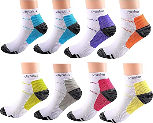 8 Pairs Compression Socks for Women and Men, Plantar Fasciitis Arch Support Low Cut Running Gym Compression Foot Socks (S/M)