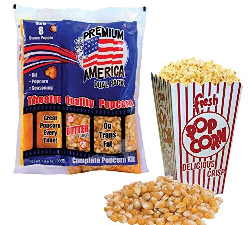 8oz Premium America All in One Pack Popcorn | Premeasured Theatre Quality Kernels for Kettle Popcorn Machines. 24 Individual 8oz Portion Bags per case Butter Flavoured