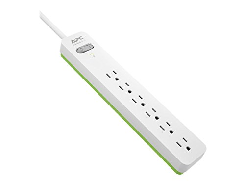 APC PE66W 6-Outlet Surge Protector Power Strip 1080 Joules, Surge Arrest Essential, White/Green