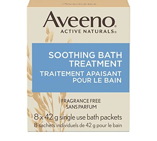 Aveeno Soothing Bath Treatment with 100% Natural Colloidal Oatmeal for Treatment & Relief of Dry, Itchy, Irritated Skin Due to Poison Ivy, Eczema, Sunburn, Rash, Insect Bites & Hives, 8 ct.