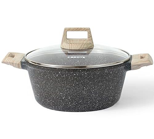 Carote Non-Stick Granite Coating Casserole Dish with lid,Nonstick Stock Pot Soup Pot, Granite Cooking Pot 6-Quart,Nonstick Cookware, PFOA Free