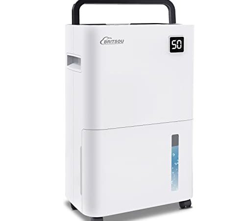 Dehumidifier 3500 Sq. Ft 50 Pint BRITSOU Dehumidifiers for Home Basements Bedroom with Drain Hose | Quiet Dehumidifier for Medium to Large Room | Dry Clothes Mode | Intelligent Humidity Control with 24HR Timer