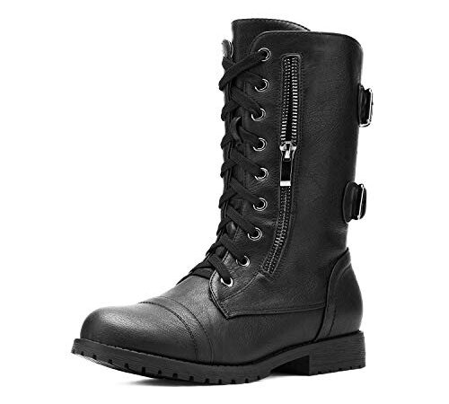 DREAM PAIRS Women's Terran Black Mid Calf Built-in Wallet Pocket Combat Boots - 6 M US