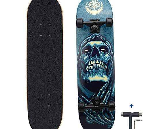 Dreambeauty 31 inch Pro Skateboard Complete,7 Layer Maple Wood Double Kick Concave Skateboards, Tricks Skateboards for Teens, Beginners, Girls, Boys, Kids, Adults