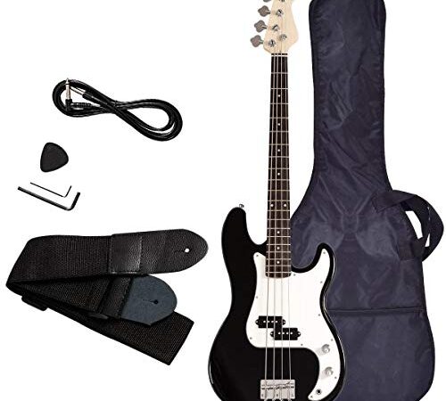 Electric Bass Guitar, Safeplus Starters Acoustic Guitar Full Size 4 String Package with Guitar Bag, Strap, Guitar pick, Amp cord