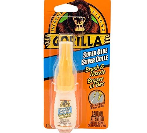 Gorilla Glue Super Glue Brush & Nozzle, Cyanoacrylate Glue, Fine Bristle Brush, Precision Tip Nozzle, Dual Dispensing, Clear, (0.35oz/10g, Pack of 1), 102098