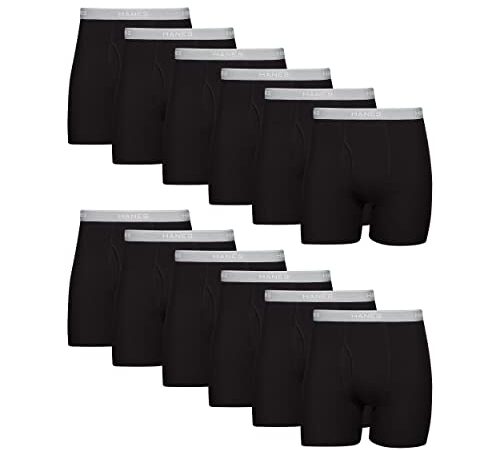 Hanes Boxer Briefs, Cool Dri Moisture-Wicking Underwear, Cotton No-Ride-up for Men, Multi-Packs Available, 12 Pack - Black, X-Large