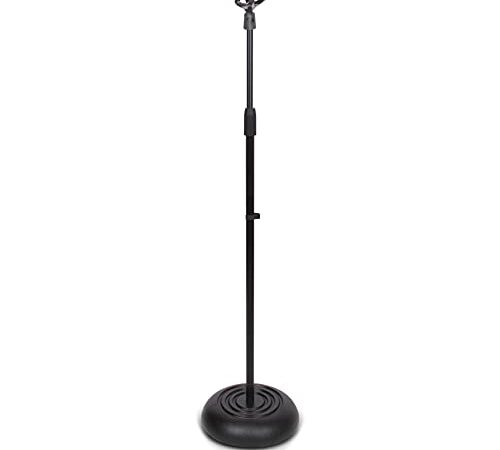 Height Adjustable Microphone Stand - Universal Microphone Mount with Heavy Compact Base, Lightweight & Compact Mic Stand Style, Sturdy, Metal Stand Base (2.8’ - 5’ ft.) - Pyle PMKS5