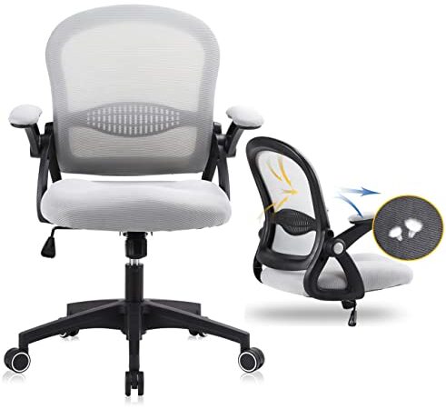 Home Office Chair Ergonomic Desk Chair Adjustable Height Mesh Computer Chair Swivel Task Chair with Flip-up Armrests (Grey/Black)