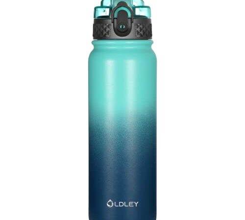 Insulated Water Bottle with Straw 20oz for Adults Kids Stainless Steel Water Bottles Double Wall Vacuum Keep Hot 12Hrs Cold 24Hrs Wide Mouth BPA Free Sweat/Leak-Proof One-Click-Open for School Travel