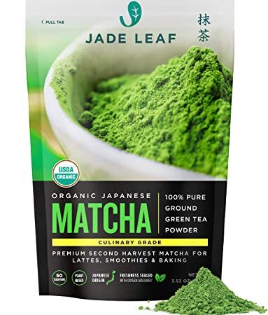 Jade Leaf Organic Matcha Green Tea Powder - Authentic Japanese Origin - Culinary Grade Premium Second Harvest (100 Gram)