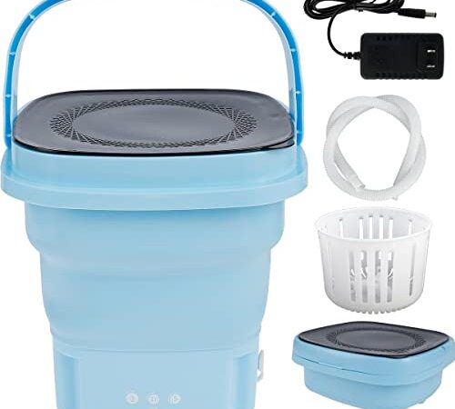 JTWEB Mini Portable Washing Machine, Foldable Small Laundry Machine with Drain Basket, Lightweight Washer 3 Speed Timing Reusable Washing Machine for Baby Clothes Underwear Socks (blue)