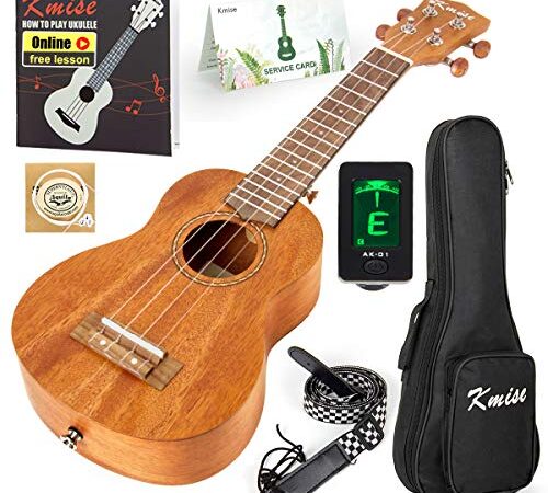 Kmise Soprano Ukulele Professional Mahogany Instrument 21 Inch Hawaiian Ukalalee for Beginner With Ukelele Starter Kit (Free Online Lesson Bag Tuner Strap Replacement Strings Instruction Booklet)