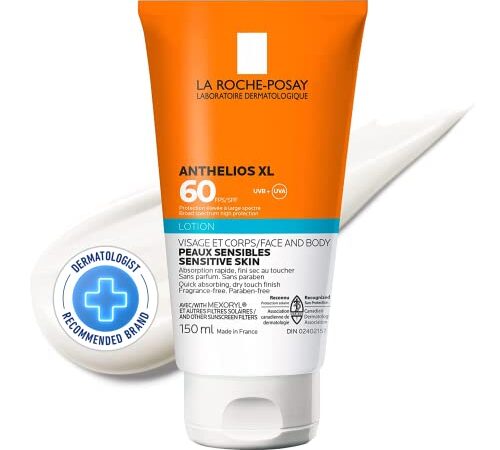 La Roche-Posay Body Sunscreen Lotion, Anthelios Sunscreen Broad Spectrum SPF 60, Fragrance-Free, Non-Comedogenic, Non Greasy, Hypoallergenic, Water Resistant, Dermatologist Recommended, 150ML