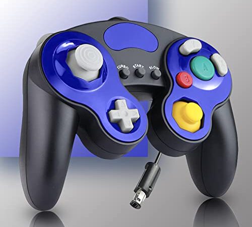 [Latest Upgraded] Gamecube Controller, Classical Gamepad for Gamecube/Wii/Wii U/Switch with HD Vibration, Turbo Function, 1.8m Cable and Dual 360° Joysticks (Black-Blue)