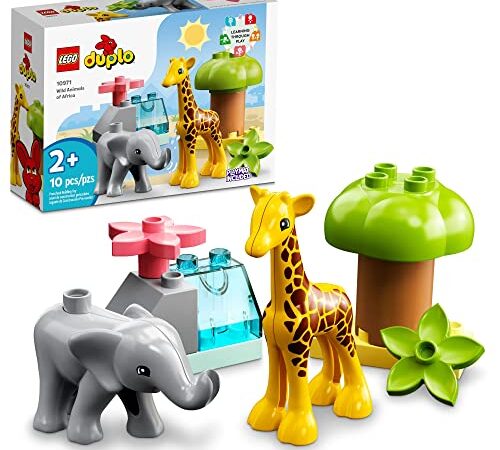 LEGO DUPLO Wild Animals of Africa 10971, Animal Toys for Toddlers, Girls & Boys Ages 2 Plus Years Old, Learning Toy with Baby Elephant & Giraffe Figures