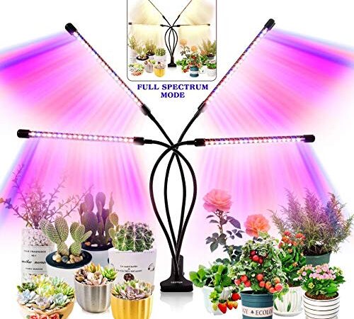 LEOTER Grow Light for Indoor Plants - Upgraded Version 80 LED Lamps with Full Spectrum & Red Blue Spectrum, 3/9/12H Timer, 10 Dimmable Level, Adjustable Gooseneck,3 Switch Modes