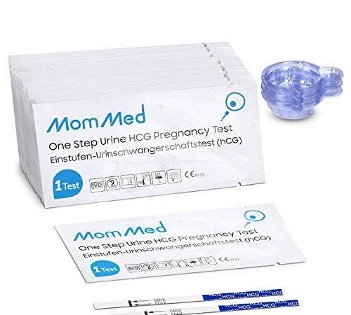 MomMed Pregnancy Test, HCG 30 Pregnancy Tests for Early Detection, Rapid and Accurate Results, 30 Urine Cups Included, User-Friendly and Practical HCG Test Strips (30 HCG+30 CUPS)