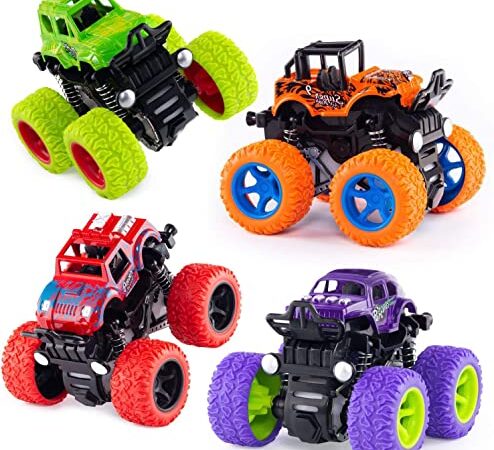 Monster Trucks Inertia Car Toys - Friction Powered Car Toys for Toddlers Kids Birthday Christmas Party Supplies Gift for Boys and Girls (4 Color)
