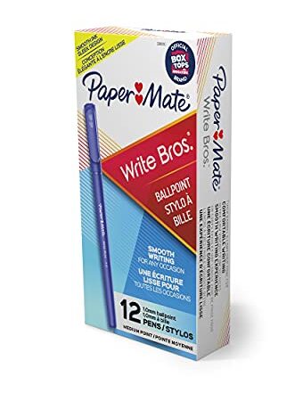 Paper Mate Write Bros. Stick Medium Point Ballpoint Pens, 12 Blue Ink Pens (1744487)