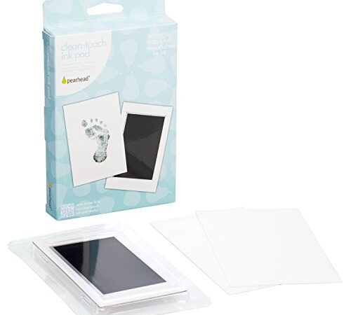 Pearhead Newborn Baby Handprint or Footprint “Clean-Touch” Ink Pad, 2 Uses, Black