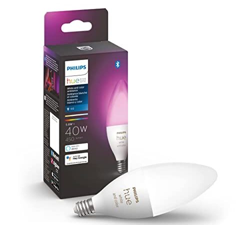 Philips Hue White & Colour Ambiance E12 Candle smart bulb Bluetooth & Zigbee Compatible (Bridge Optional), Works with Alexa & Google Assistant