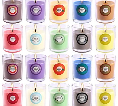 Scented Candles, Anxiety Reducer Jasmine, Rose, Vanilla, Bergamot, fig, Lavender, Lemon, Spring,Strawberry, Rosemary, Aromatherapy Organic Massage Candles, Hand Poured Natural Soy Wax - 20 Pack